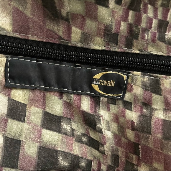 Roberto Cavalli Just Cavalli large laptop briefcase messenger bag black plaid - Picture 9 of 16